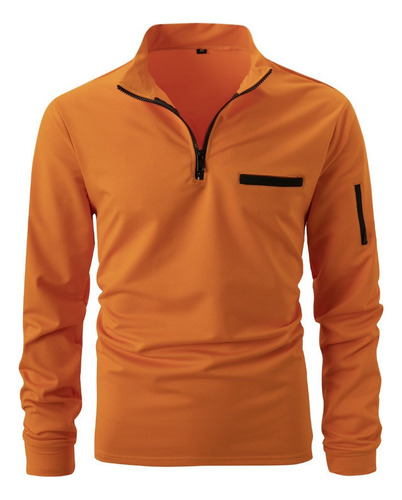 Camisa Polo Masculina Casual De Manga Comprida Com Zíper