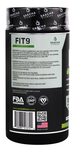 Imagen 2 de 2 de Suplemento en cápsulas Sascha Fitness Fit 9 en pote 120 un