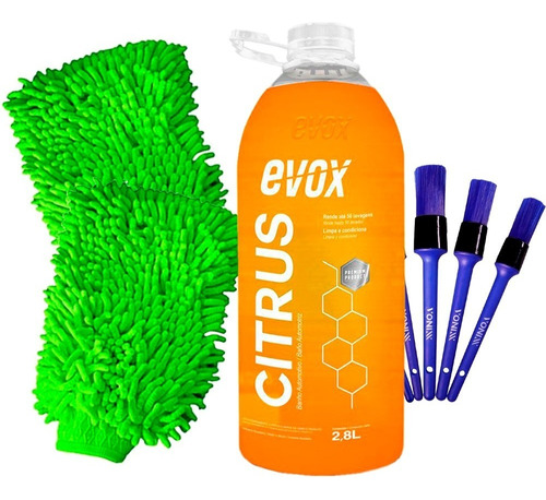 Shampoo Para Carro Citrus 2.8l Evox Ph Neuto Luva + Pinceis