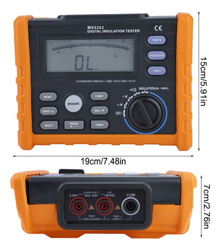 Probador De Aislamiento Peakmeter Ms5203 Digital Y Analógico