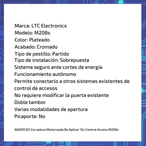 Imagen 6 de 10 de Cerradura Motorizada De Aplicar 12v Control Acceso M208s