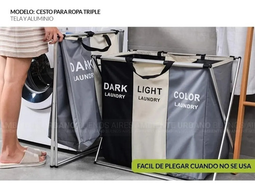 Imagen 3 de 4 de Cesta Canasto Plegable Almacenamiento Ropa Sucia Triple Xl