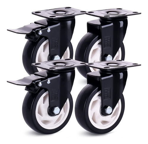 H&s® 4 Heavy Duty 200kg 50mm Pu Swivel Castor Wheels Trolley