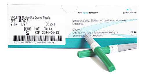 Aguja Múltiple Vacutainer 21 G X 1 1/2 X 100 Unidades