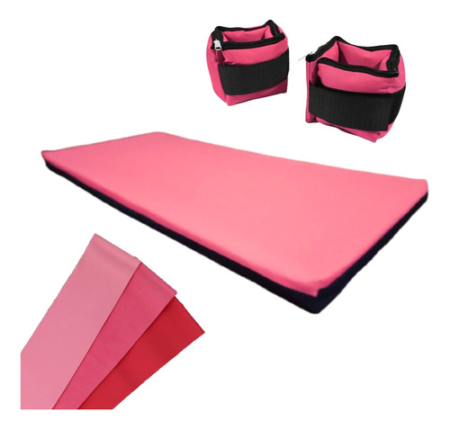 Kit Rosa De Entrenamiento Tobillera2kg Colchoneta Pack Latex