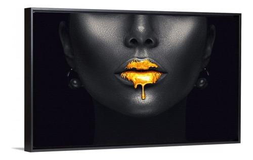 Canvas | Mega Cuadro Decorativo | Labios Dorado | 60x40