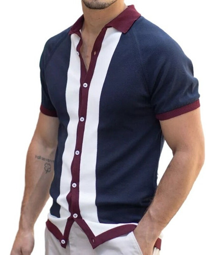 Nuevo Camisa De Punto Con Panel De Un Solo Botonadura