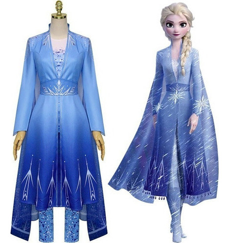 Frozen Elsa Traje De Cosplay Azul Para Mujer 1