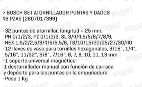 Imagen 2 de 4 de Set Bosch Destornillador Puntas 46 Piezas