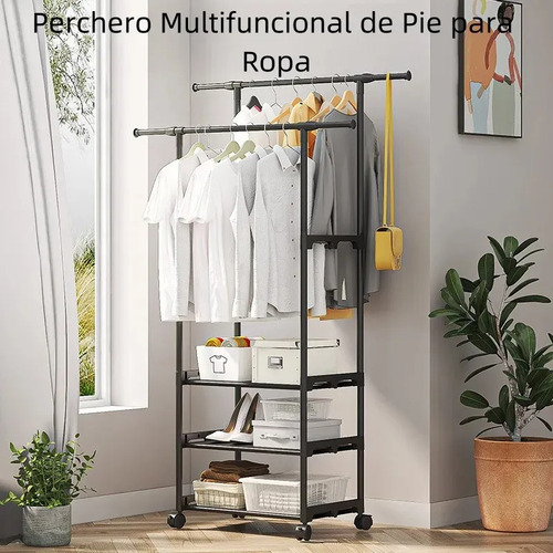 Perchero Rack Colgador De Ropa Multifuncional 2 Niveles