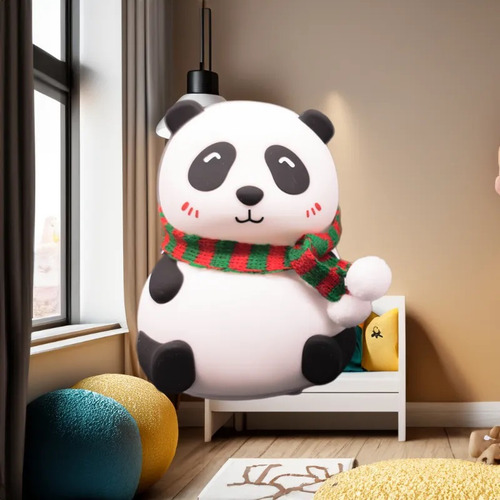 Lámpara De Silicona Luz Led Oso Panda Con Bufanda Navideña
