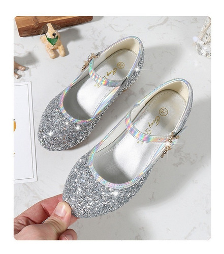 Imagen 5 de 6 de Zapatos Princesa Lentejuelas De Plata Para Niñas S:25-38