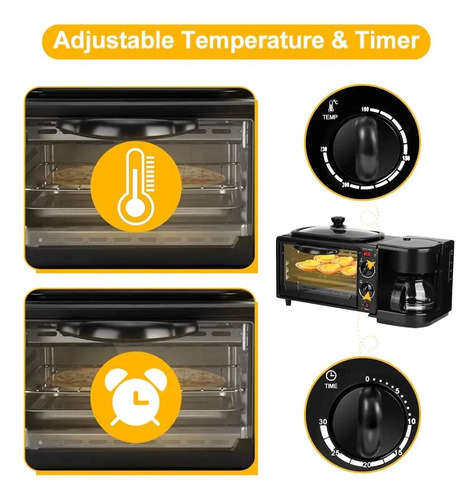 Máquina De Desayuno 3 En 1 Con Horno Freidora Y Cafetera