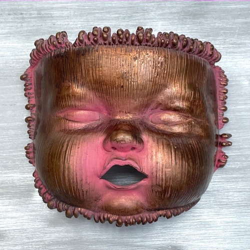 Escultura Màscara De Bronce Del Rostro De Un Bebe 8x 9 Cms-