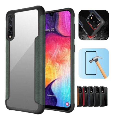 Funda Para Galaxy A50 Con Mica Varios Modelos Antigolpes Verde Piel Color
