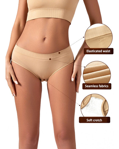 Pantaletas De Puro Algodón Transpirable Para Mujer, 6 Piezas