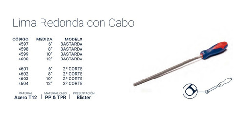 Imagen 2 de 4 de Lima Para Metal Redonda Bastarda 12 PuLG Cabo Bremen 4600