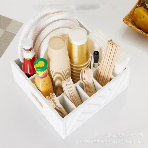 Organizador De Platos De Papel Para Encimera, Soporte Blanco