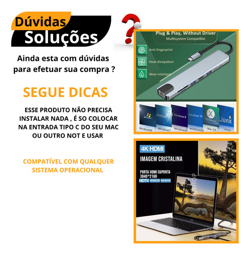 Hub 3.0 Tipo C Para Macbook M1 M2 Hdmi 4k Cartão Rj45 8 Em 1
