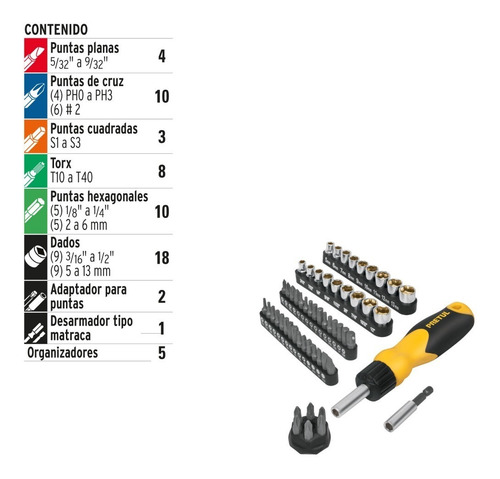 Desarmador Tipo Matraca Con 35 Puntas Y 18 Dados, Pretul