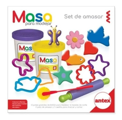 Set Masa Infantil 2 Potes Moldes Y Utensillos Antex