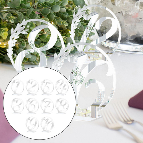 Cartões De Número De Mesa Resistentes, 10pcs Argent