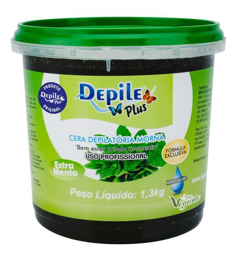 Cera Depilatória Extra Menta 1,3kg Pelos Grossos Depile Plus