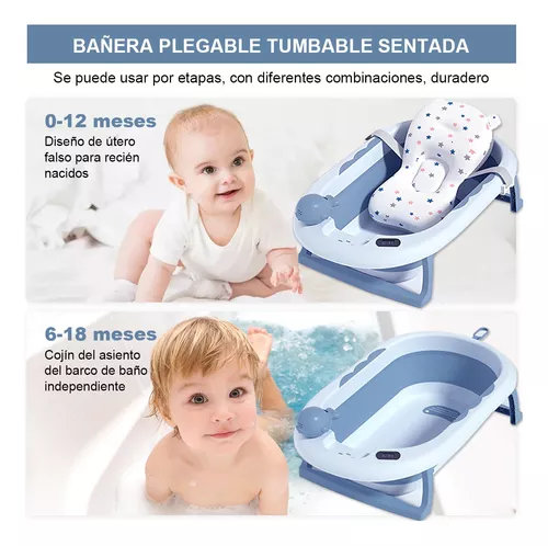 Bañera Tina Plegable Para Bebé Con Termometro Cojín Malla Gris