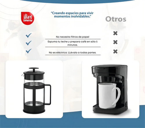 10 Pzs Cafetera Individial Prensa Francesa 350ml Tipo Embólo Color Negro