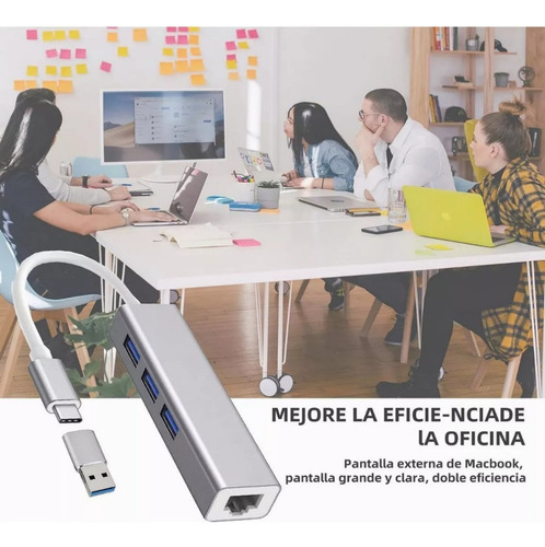 2pcs Adaptador Usb Ethernet C 3.0 Rj45 Red Lan Gigabit 4 En 1 Hub Multi-puerto Gitifo