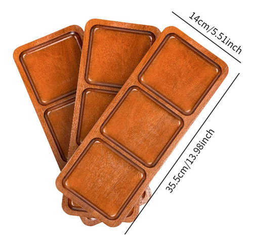 Bandeja De Madera Dividida Para Servir, Rectangular, 3