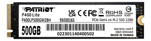 Unidad Ssd M.2 Patriot 500gb P400 Lite - Pcie 4.0 Nvme 2280 Black
