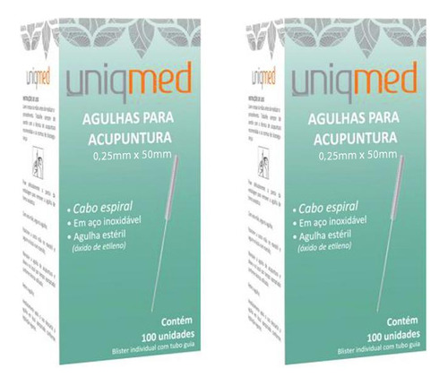 Agulha Para Acupuntura 100un 0,25x50mm Kit 2cx Uniqmed