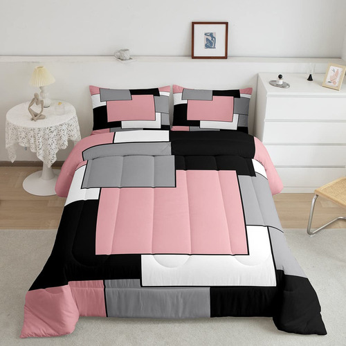 Erosebridal Juego De Ropa De Cama Rosa, Blanco, Negro Y Gris