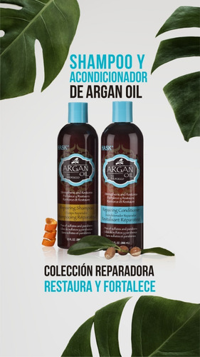 Imagen 2 de 10 de Pack Hask Argan Shamp + Acond 355ml + Spray Reparador 5 En 1