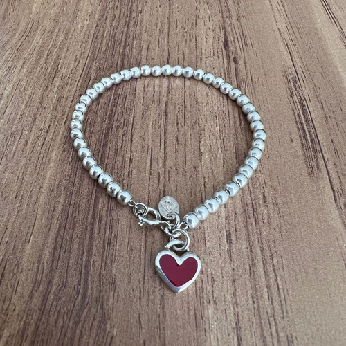 Imagen 6 de 10 de Pulsera Bolitas Dije Corazón Rojo Plata .925 Agálea Joyería