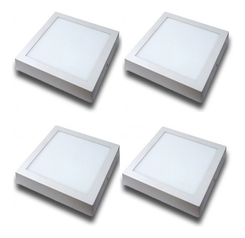 Pack X 4 Panel Plafón De Aplicar Led 18w Sica Blanco Frio / Cálido 220v Cuadrado