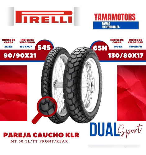 Caucho Pirelli Moto Klr 90/90-21 Y 130/80-17 Mt60 Front/rear