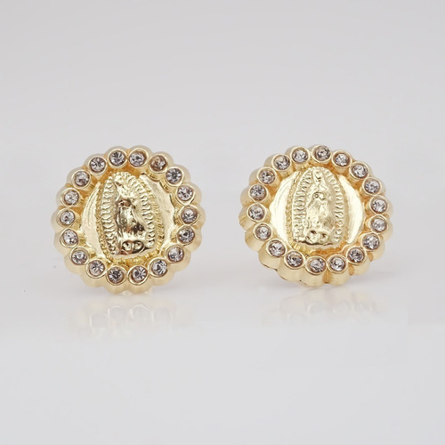 Amor Eterno - Broqueles Aretes Virgen Guadalupe 18p Oro 10k