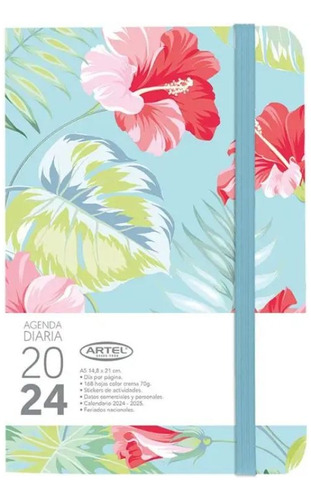 Agenda 2024 Día Por Página Con Elástico Diseños Flores 