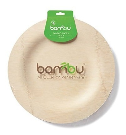 Bambu - 7 Bambú Veneerware Platos Desechables, Paquete De 8