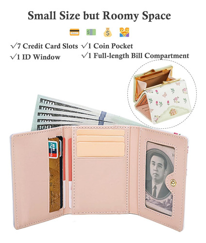 Monedero Rfid Pequeño Con Estampado Floral Para Mujer, Para
