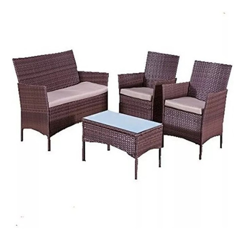 Juego Jardin Terraza Exterior Mesa Sillones Rattan Deco