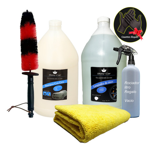 Kit Limpiador Rines Alumbra Shampoo Cera Cepíllo Profesional