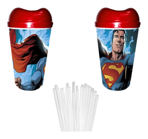 12 Vaso Pitillo Superman Sorpresa Piñata Regalo Fiesta