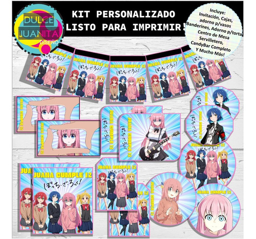 Kit Cumpleaños Personalizado Imprimible Bocchi The Rock