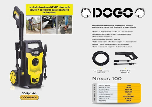Hidrolavadora Alta Presión Nexus 1400w 110/b Autostop + Acc