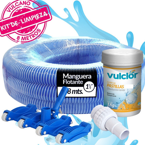 Imagen 1 de 10 de Kit Limpieza Vulcano: Limpiafondo + Manguera X 8 Mt + Acople