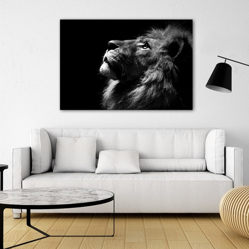 León Blanco Y Negro Con Marco Cuadro Decorativo En Canvas