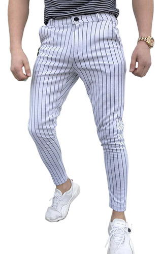 Pantalones Casuales Ajustados A Rayas